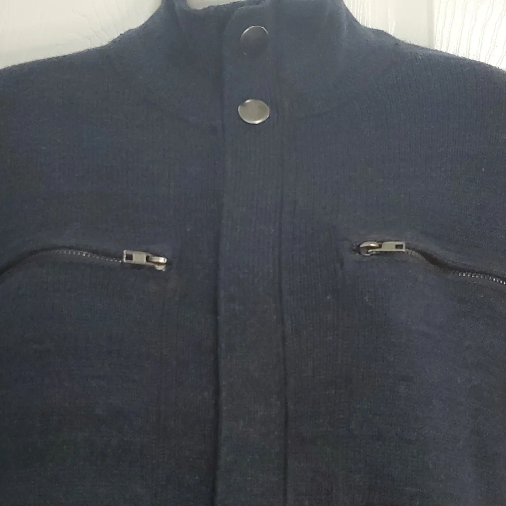 BANANA REPUBLIC WOOL BLEND ZIPPERED  SWEATER JACKET NAVY (MEDIUM)